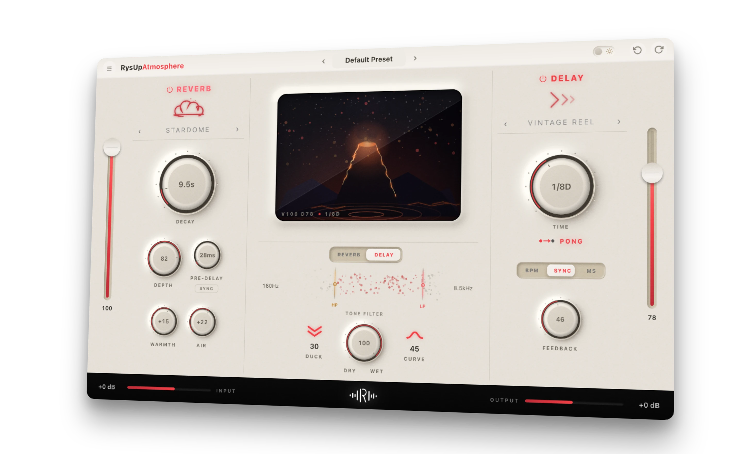 RysUpAtmosphere reverb and delay plugin shown in 3D