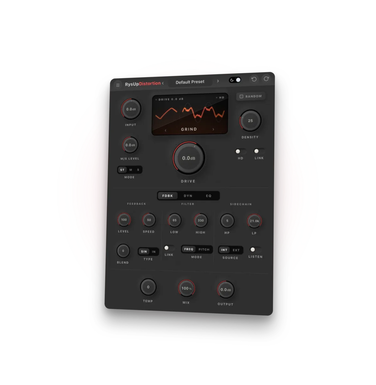 RysUpDistortion product render for adding controlled vocal grit