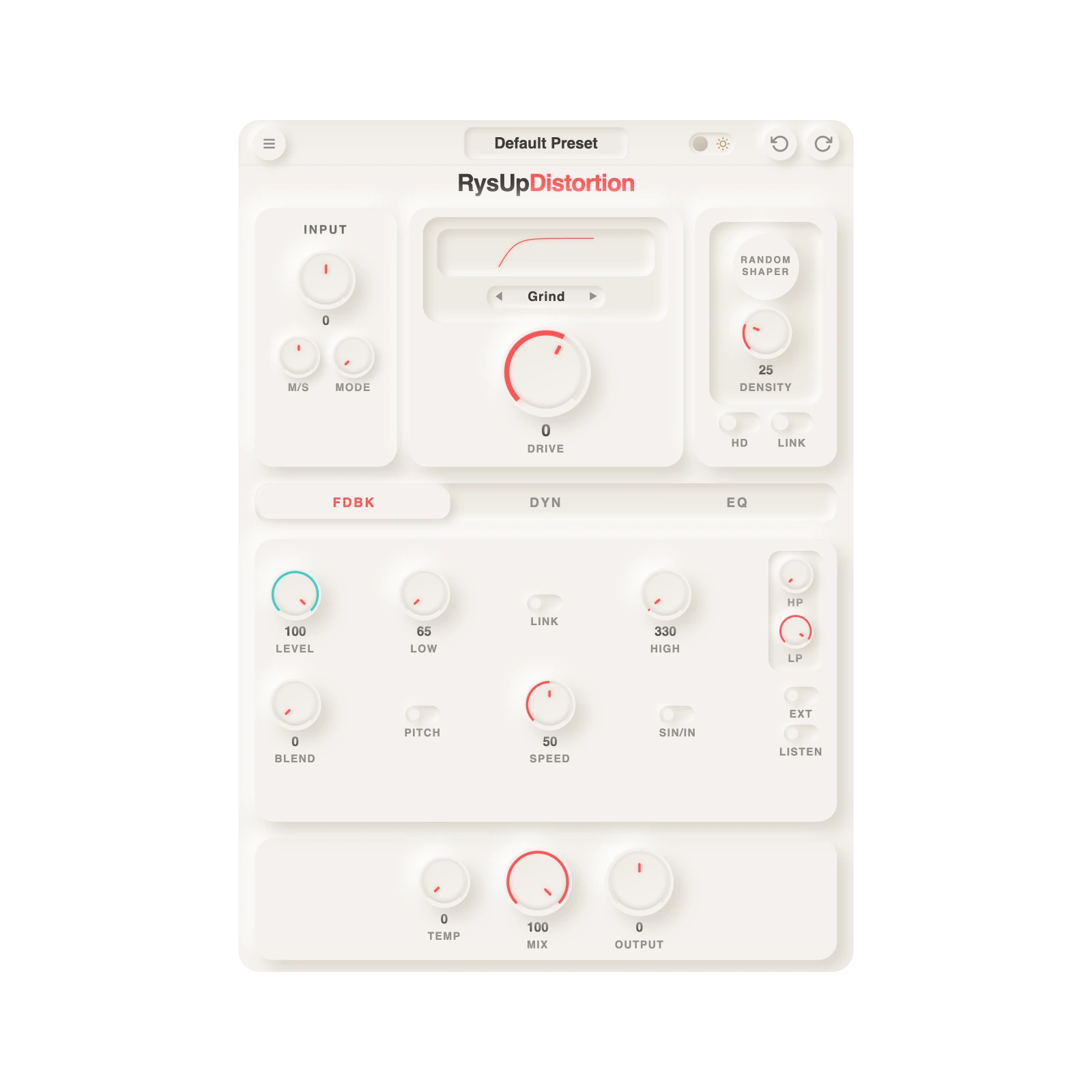 RysUpDistortion plugin interface