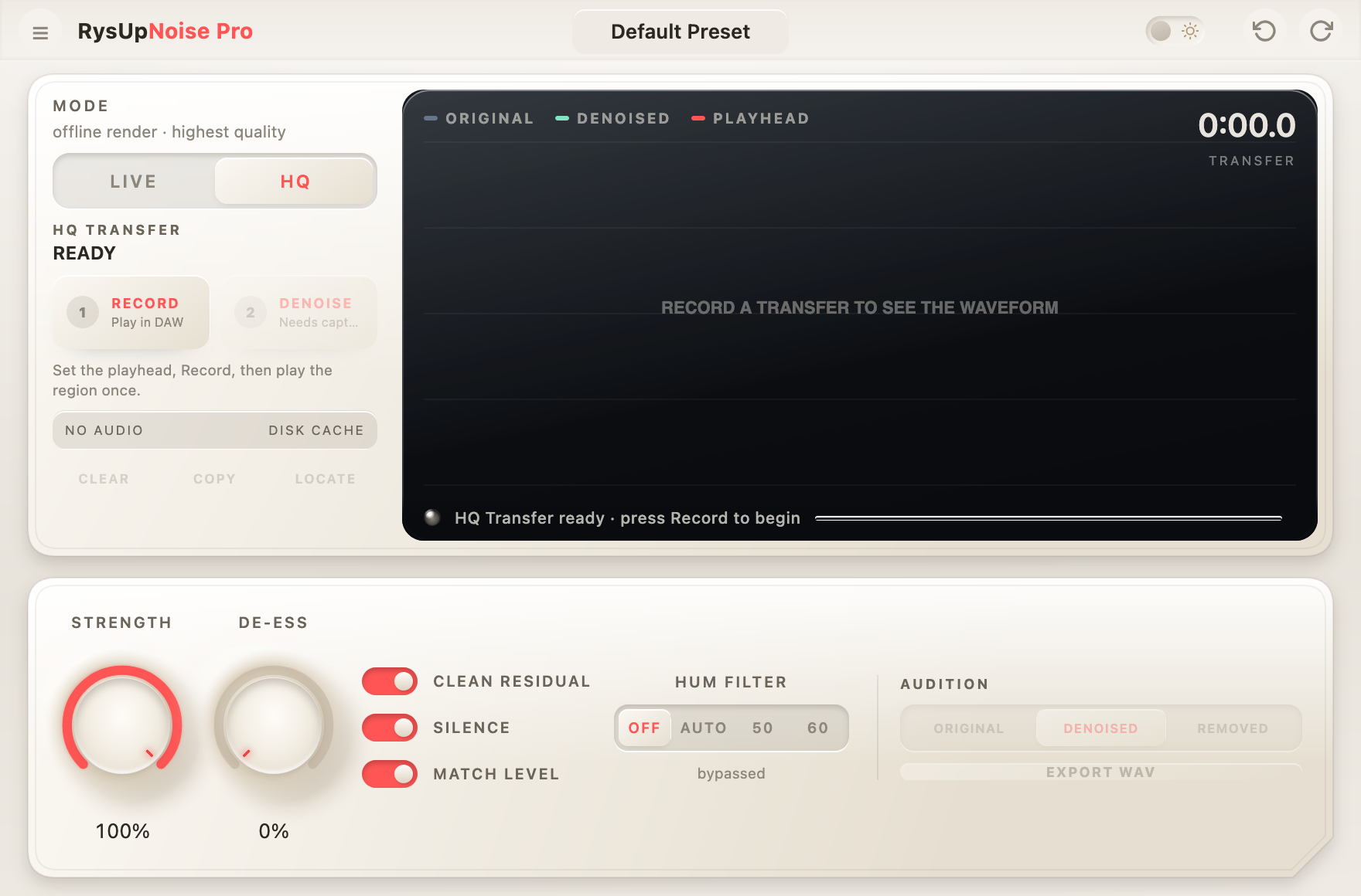 RysUpNoise Pro HQ AI restoration interface