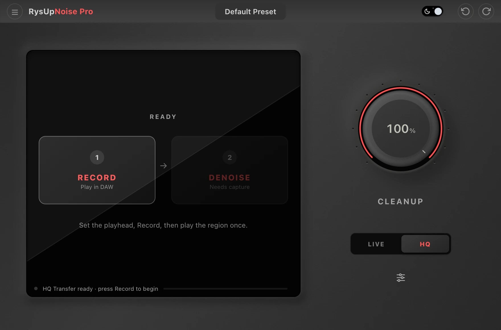 RysUpNoise Pro HQ AI restoration interface