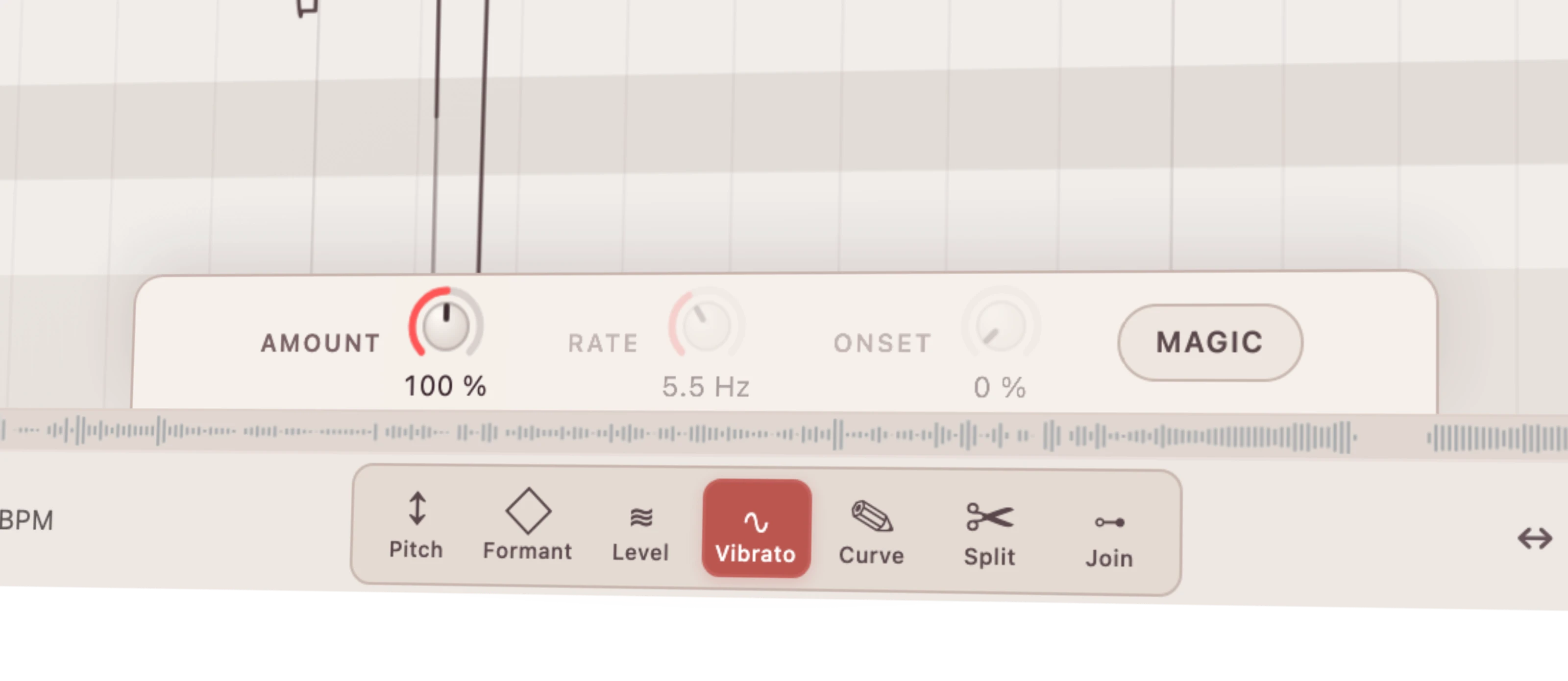 RysUpPitch note editing controls and vibrato detail