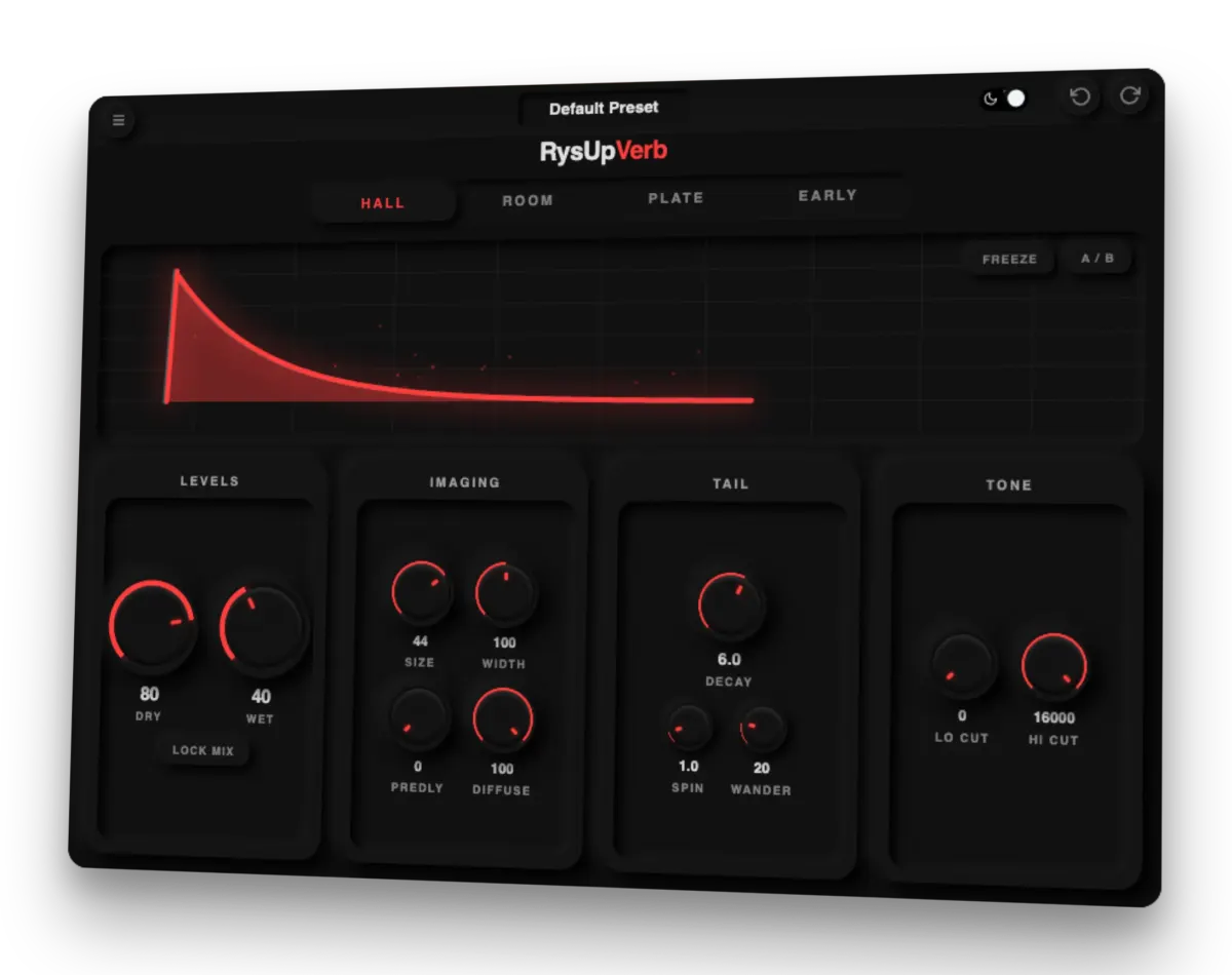 RysUpVerb vocal reverb plugin interface