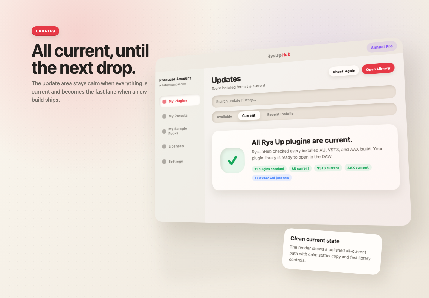Updates view in RysUpHub