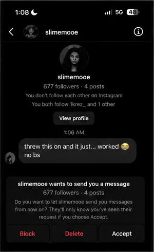 Instagram DM from slimemooe saying the preset worked with no extra hassle.
